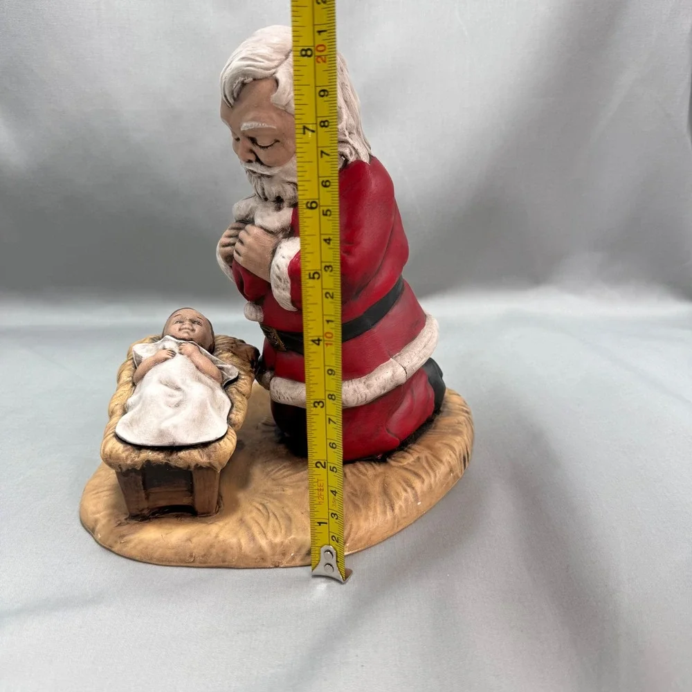 Vintage Kneeling Santa Baby Jesus Nativity Figurine Red Ceramic Religious 8
